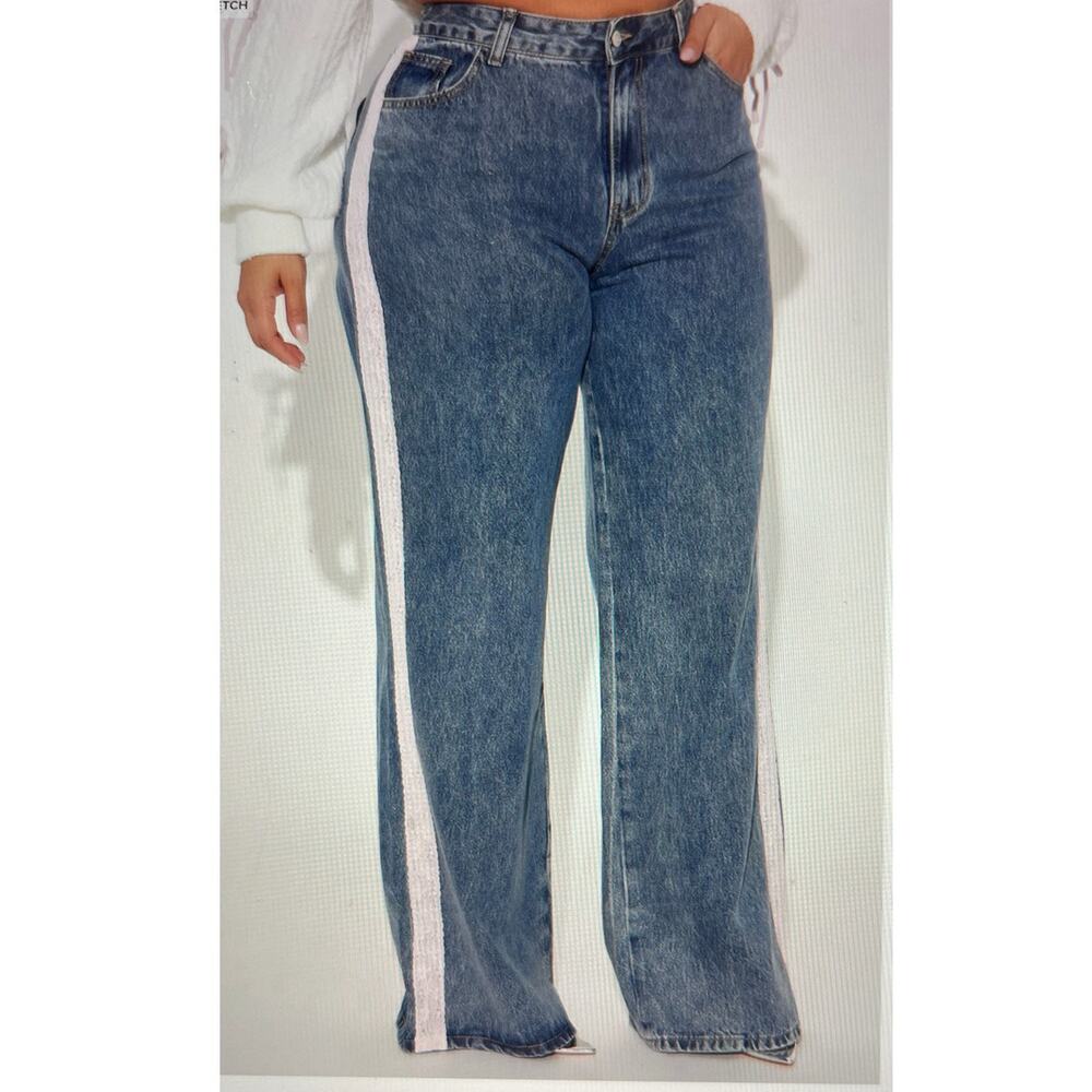 Fashion Nova Bow Lace Trim Denim Size 14 Plus - Picture 2 of 11